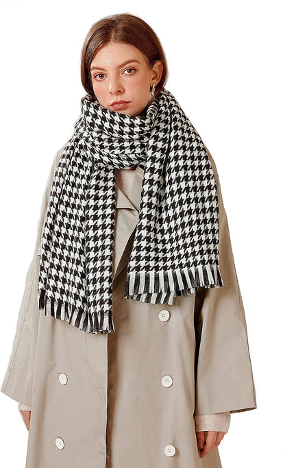 Jeelow Winter Pashmina Blanket Scarfs Shawls Wraps Open Front Poncho Cape for Women Wedding Evening Dresses Apparel & Accessories > Clothing Accessories > Scarves & Shawls Jeelow Black White Plaid  