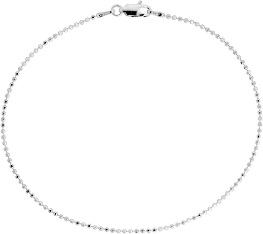 Sterling Silver Faceted Pallini Bead Ball Chain Necklaces & Bracelets 1.5Mm Nickel Free Italy, 7-30 Inch Apparel & Accessories > Jewelry > Anklets Sabrina Silver 22.0 Inches  