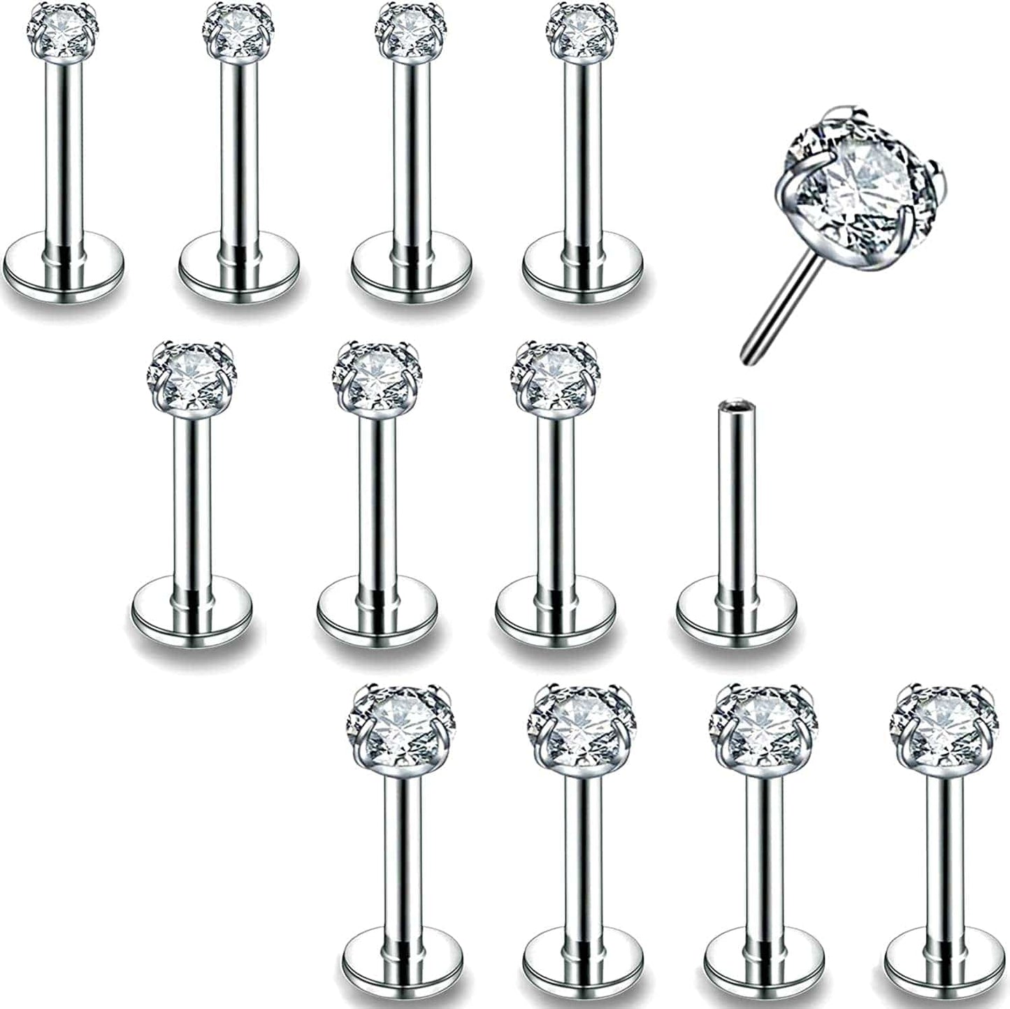 16G/18G/20G Threadless Lip Rings Tragus Earrings Surgical Steel Helix Conch Cartilage Earrings Monroe Piercing Jewelry for Women Men Labret Studs Apparel & Accessories > Jewelry > Body Jewelry PunkTracker 16G, Silver, Claw CZ, 8mm Length  