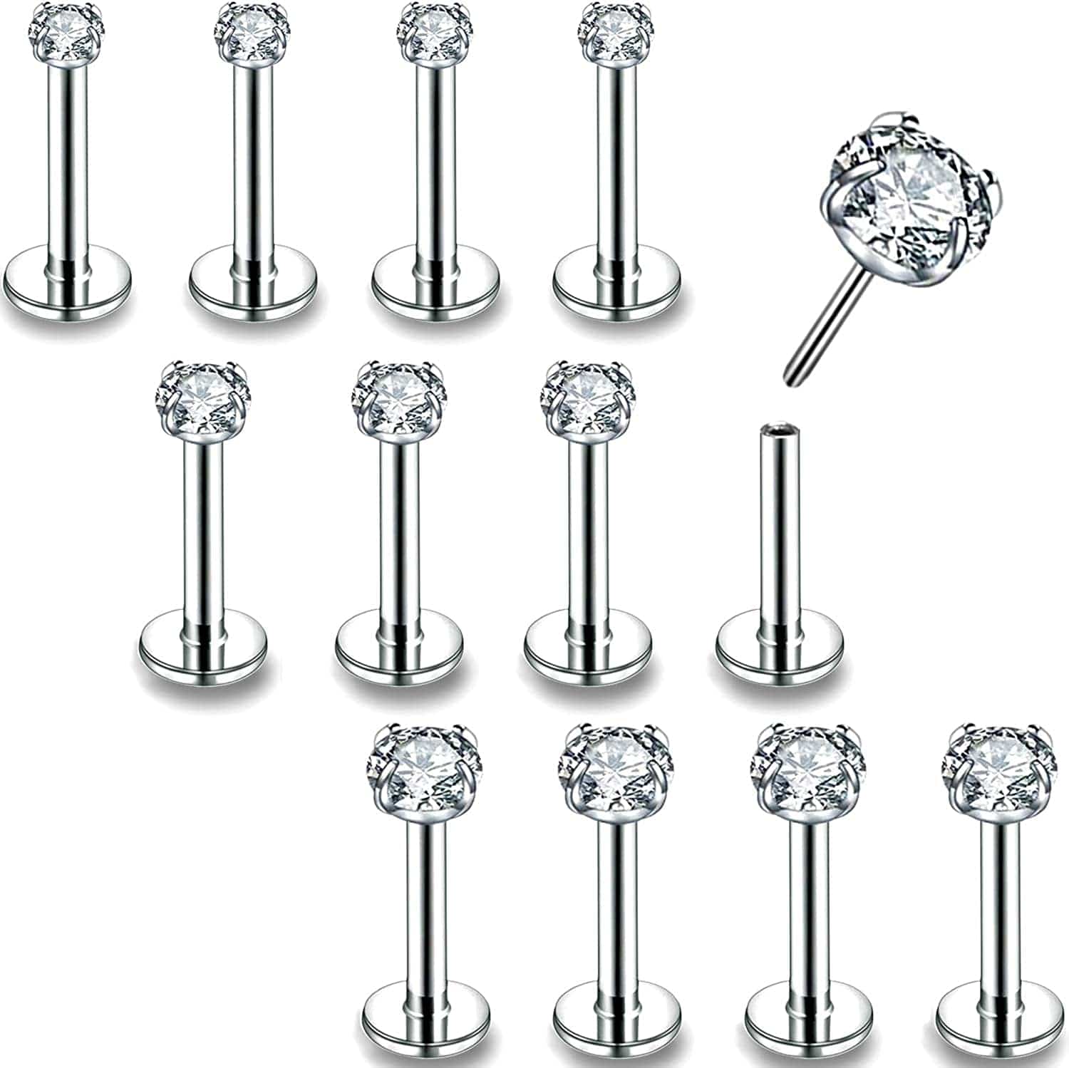 16G/18G/20G Threadless Lip Rings Tragus Earrings Surgical Steel Helix Conch Cartilage Earrings Monroe Piercing Jewelry for Women Men Labret Studs Apparel & Accessories > Jewelry > Body Jewelry PunkTracker 16G, Silver, Claw CZ, 8mm Length  