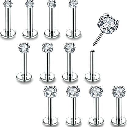16G/18G/20G Threadless Lip Rings Tragus Earrings Surgical Steel Helix Conch Cartilage Earrings Monroe Piercing Jewelry for Women Men Labret Studs Apparel & Accessories > Jewelry > Body Jewelry PunkTracker 16G, Silver, Claw CZ, 8mm Length  
