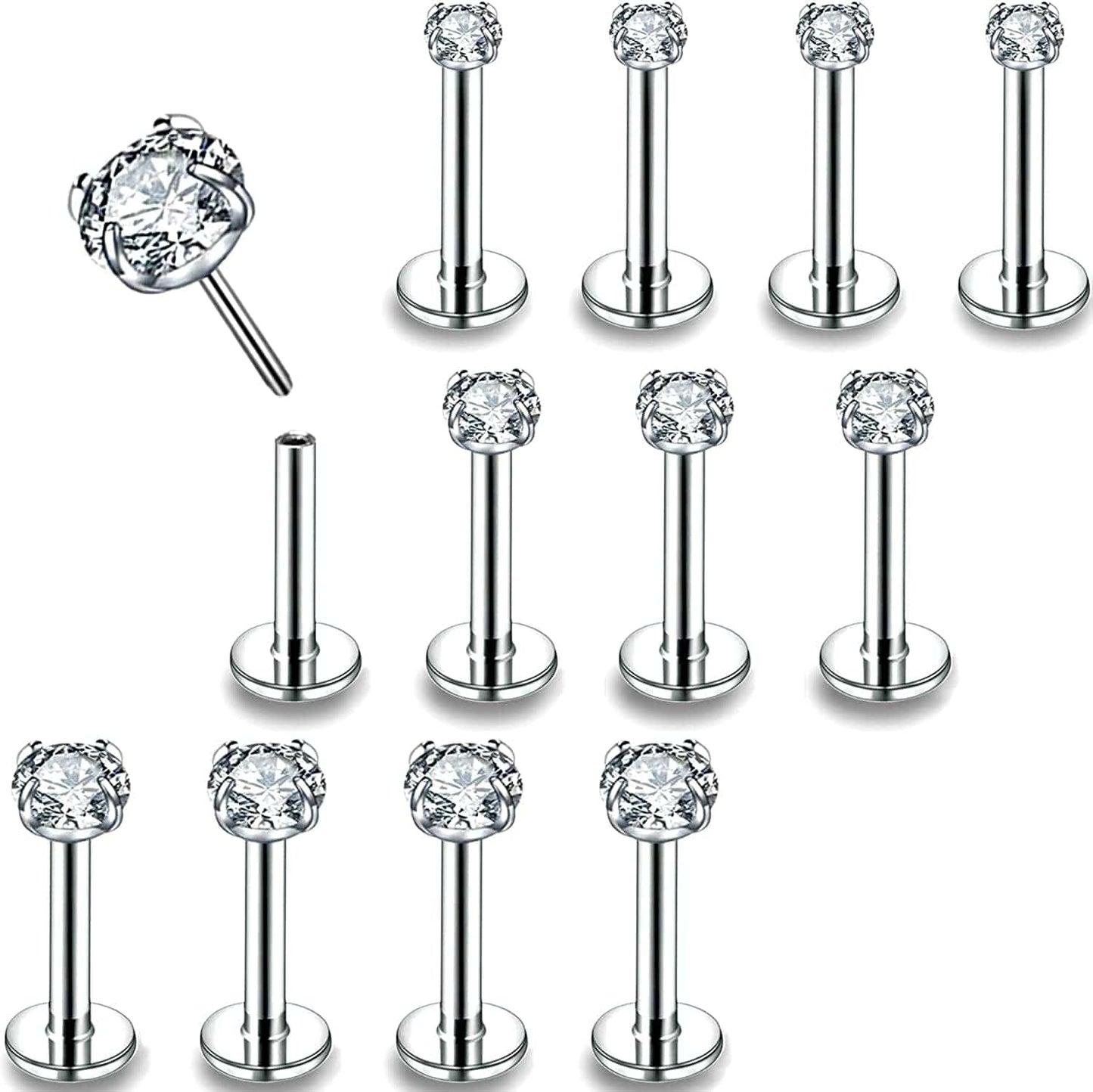 16G/18G/20G Threadless Lip Rings Tragus Earrings Surgical Steel Helix Conch Cartilage Earrings Monroe Piercing Jewelry for Women Men Labret Studs Apparel & Accessories > Jewelry > Body Jewelry PunkTracker 20G, Silver, Claw CZ, 8mm Length  