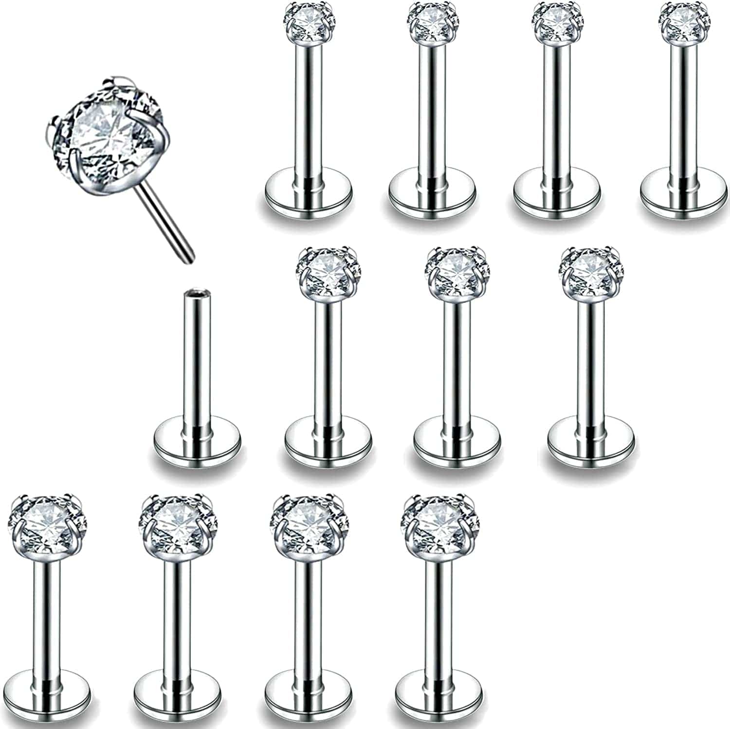 16G/18G/20G Threadless Lip Rings Tragus Earrings Surgical Steel Helix Conch Cartilage Earrings Monroe Piercing Jewelry for Women Men Labret Studs Apparel & Accessories > Jewelry > Body Jewelry PunkTracker 20G, Silver, Claw CZ, 8mm Length  