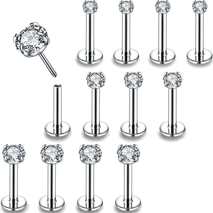16G/18G/20G Threadless Lip Rings Tragus Earrings Surgical Steel Helix Conch Cartilage Earrings Monroe Piercing Jewelry for Women Men Labret Studs Apparel & Accessories > Jewelry > Body Jewelry PunkTracker 20G, Silver, Claw CZ, 8mm Length  