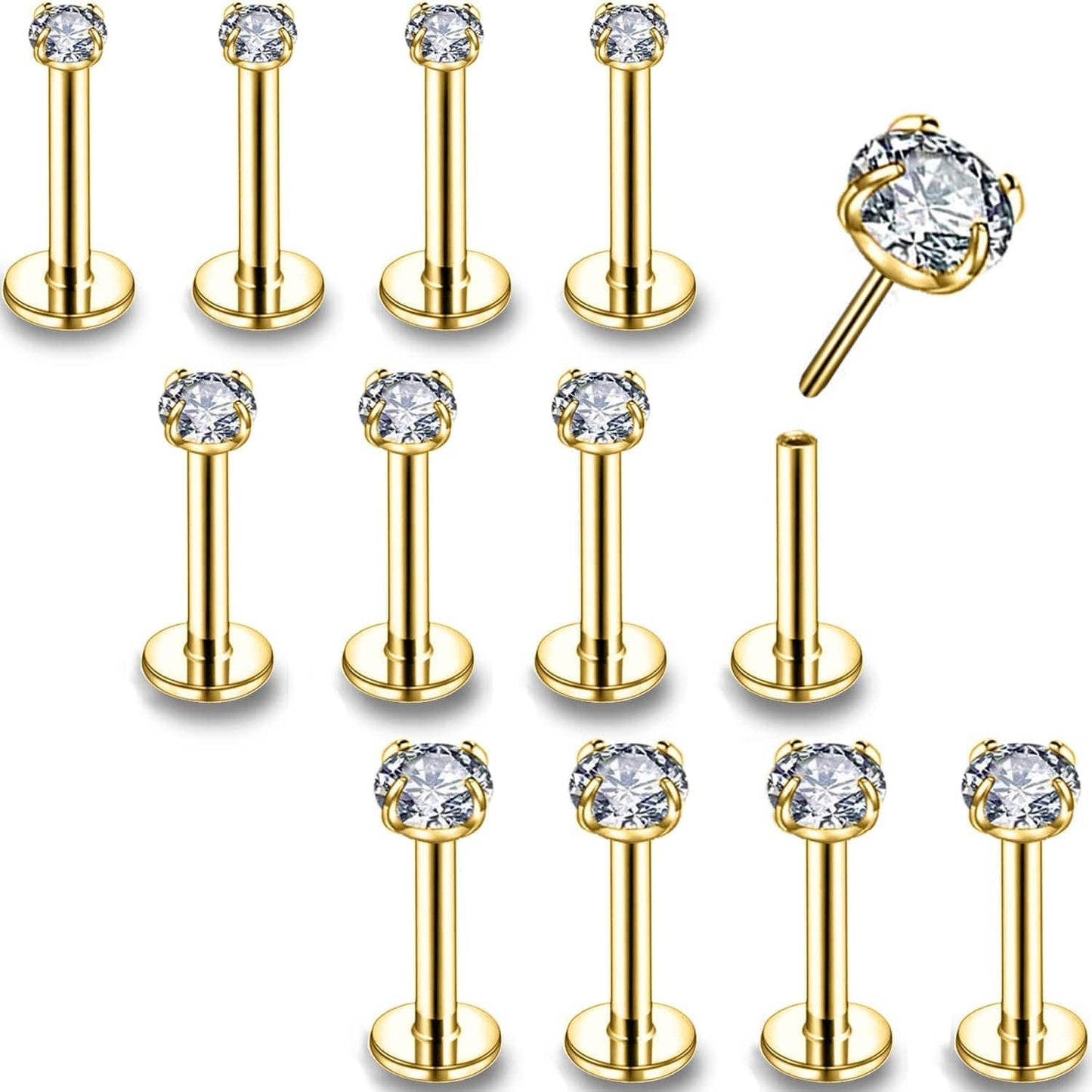 16G/18G/20G Threadless Lip Rings Tragus Earrings Surgical Steel Helix Conch Cartilage Earrings Monroe Piercing Jewelry for Women Men Labret Studs Apparel & Accessories > Jewelry > Body Jewelry PunkTracker 16G, Gold, Claw CZ, 12mm Length  