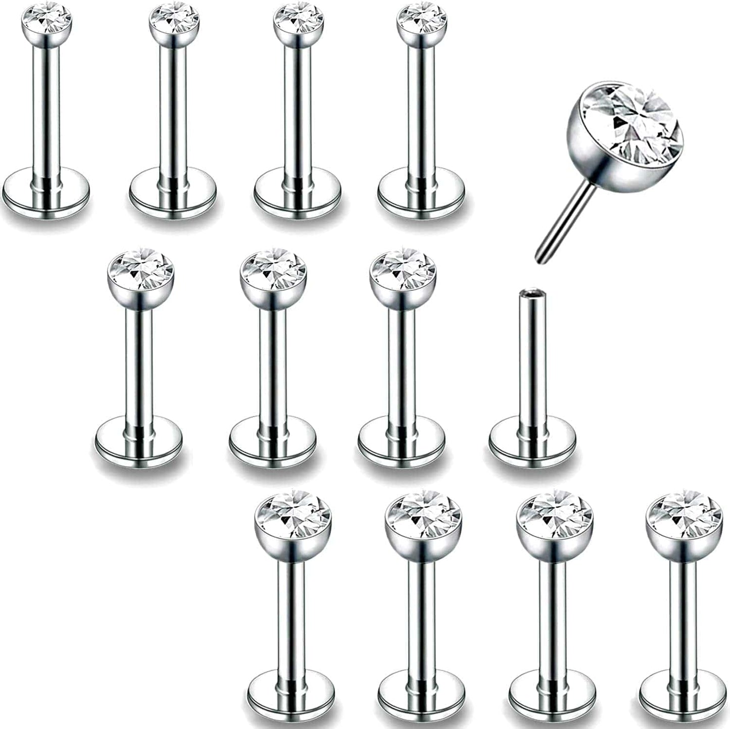 16G/18G/20G Threadless Lip Rings Tragus Earrings Surgical Steel Helix Conch Cartilage Earrings Monroe Piercing Jewelry for Women Men Labret Studs Apparel & Accessories > Jewelry > Body Jewelry PunkTracker 16G, Silver, Round CZ, 6mm Length  