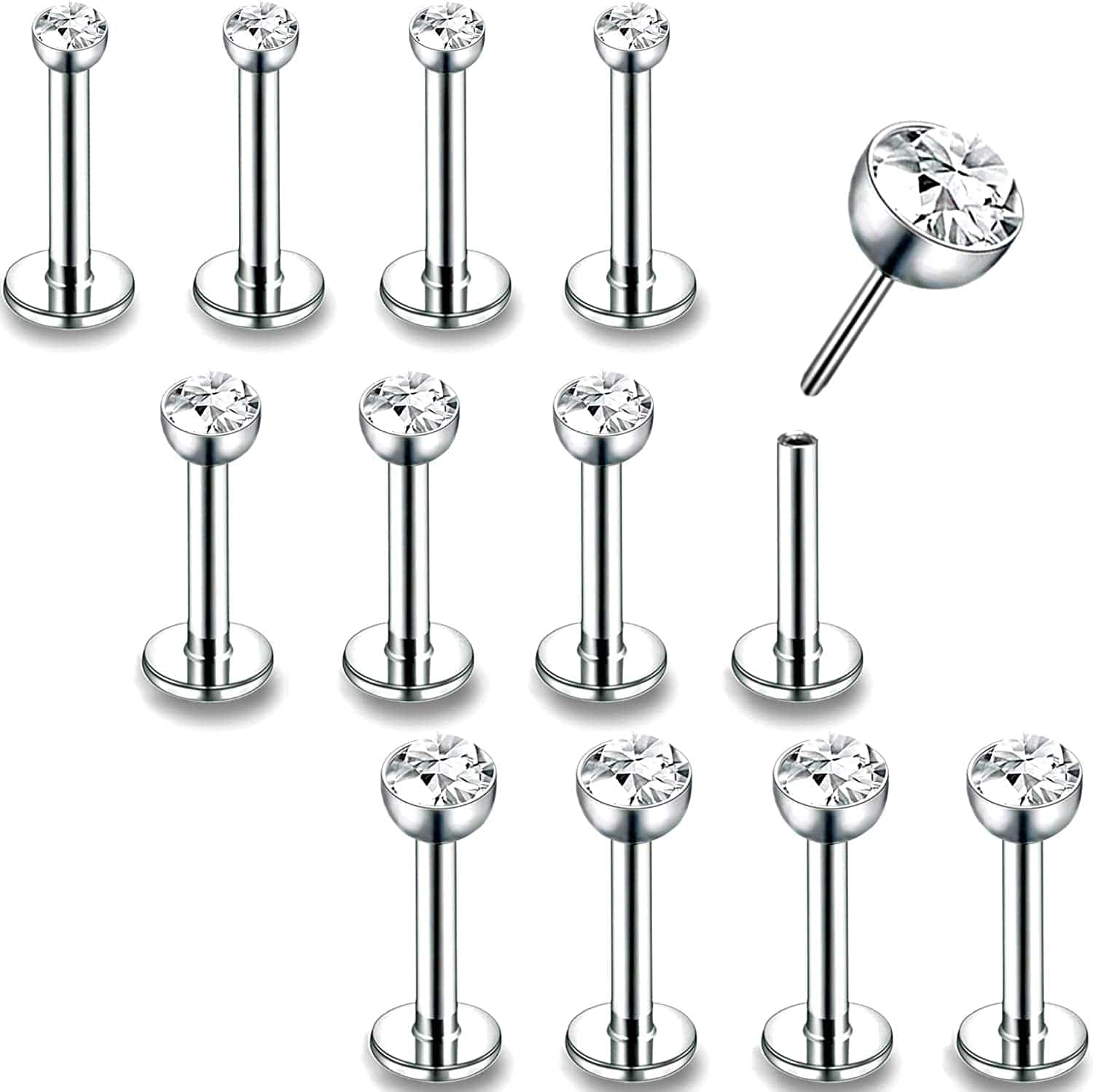 16G/18G/20G Threadless Lip Rings Tragus Earrings Surgical Steel Helix Conch Cartilage Earrings Monroe Piercing Jewelry for Women Men Labret Studs Apparel & Accessories > Jewelry > Body Jewelry PunkTracker 16G, Silver, Round CZ, 6mm Length  