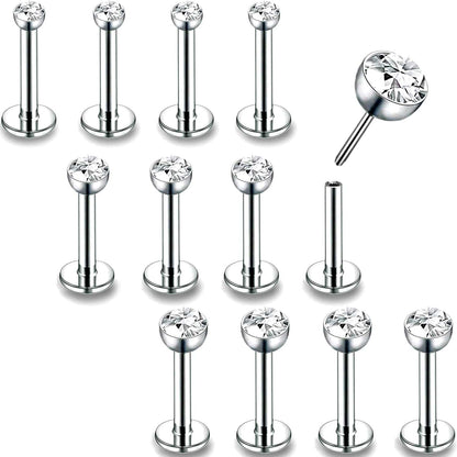 16G/18G/20G Threadless Lip Rings Tragus Earrings Surgical Steel Helix Conch Cartilage Earrings Monroe Piercing Jewelry for Women Men Labret Studs Apparel & Accessories > Jewelry > Body Jewelry PunkTracker 16G, Silver, Round CZ, 6mm Length  
