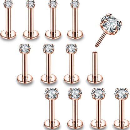 16G/18G/20G Threadless Lip Rings Tragus Earrings Surgical Steel Helix Conch Cartilage Earrings Monroe Piercing Jewelry for Women Men Labret Studs Apparel & Accessories > Jewelry > Body Jewelry PunkTracker 16G, Rose Gold, Claw CZ, 8mm Length  