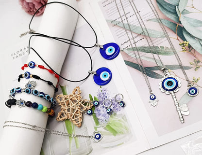 16Pcs Evil Eye Necklace Pendent for Women Men Leather Rope Hamsa Hand Pendant Evil Eye Earrings Protection Bracelet Jewelry Set Evil Eye Charms Friendship Gift A: 16 PCS