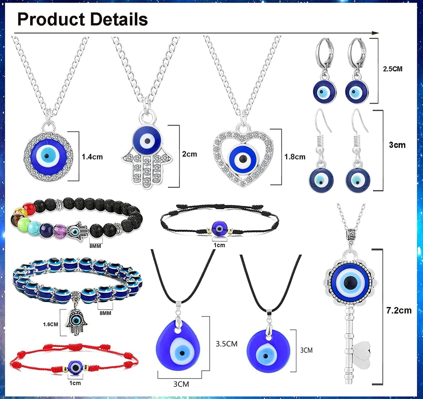 16Pcs Evil Eye Necklace Pendent for Women Men Leather Rope Hamsa Hand Pendant Evil Eye Earrings Protection Bracelet Jewelry Set Evil Eye Charms Friendship Gift A: 16 PCS