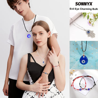 16Pcs Evil Eye Necklace Pendent for Women Men Leather Rope Hamsa Hand Pendant Evil Eye Earrings Protection Bracelet Jewelry Set Evil Eye Charms Friendship Gift A: 16 PCS