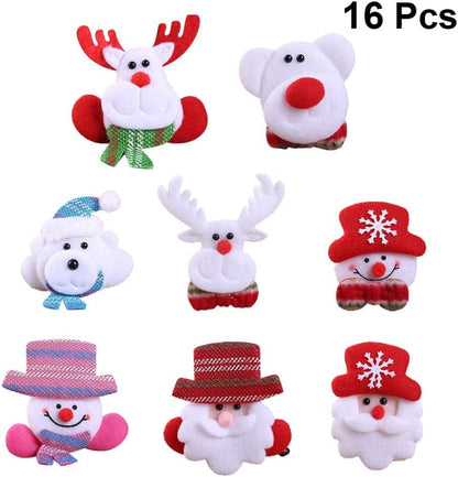 16Pcs Flashing Christmas Brooch Pins Light up Badge Pins Santa Snowman Elk Glitter Brooch Jewelry 2020 Gift for Holiday Party Supplies