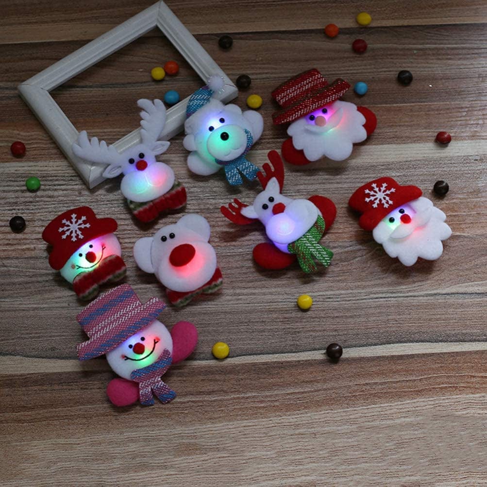 16Pcs Flashing Christmas Brooch Pins Light up Badge Pins Santa Snowman Elk Glitter Brooch Jewelry 2020 Gift for Holiday Party Supplies