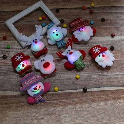 16Pcs Flashing Christmas Brooch Pins Light up Badge Pins Santa Snowman Elk Glitter Brooch Jewelry 2020 Gift for Holiday Party Supplies