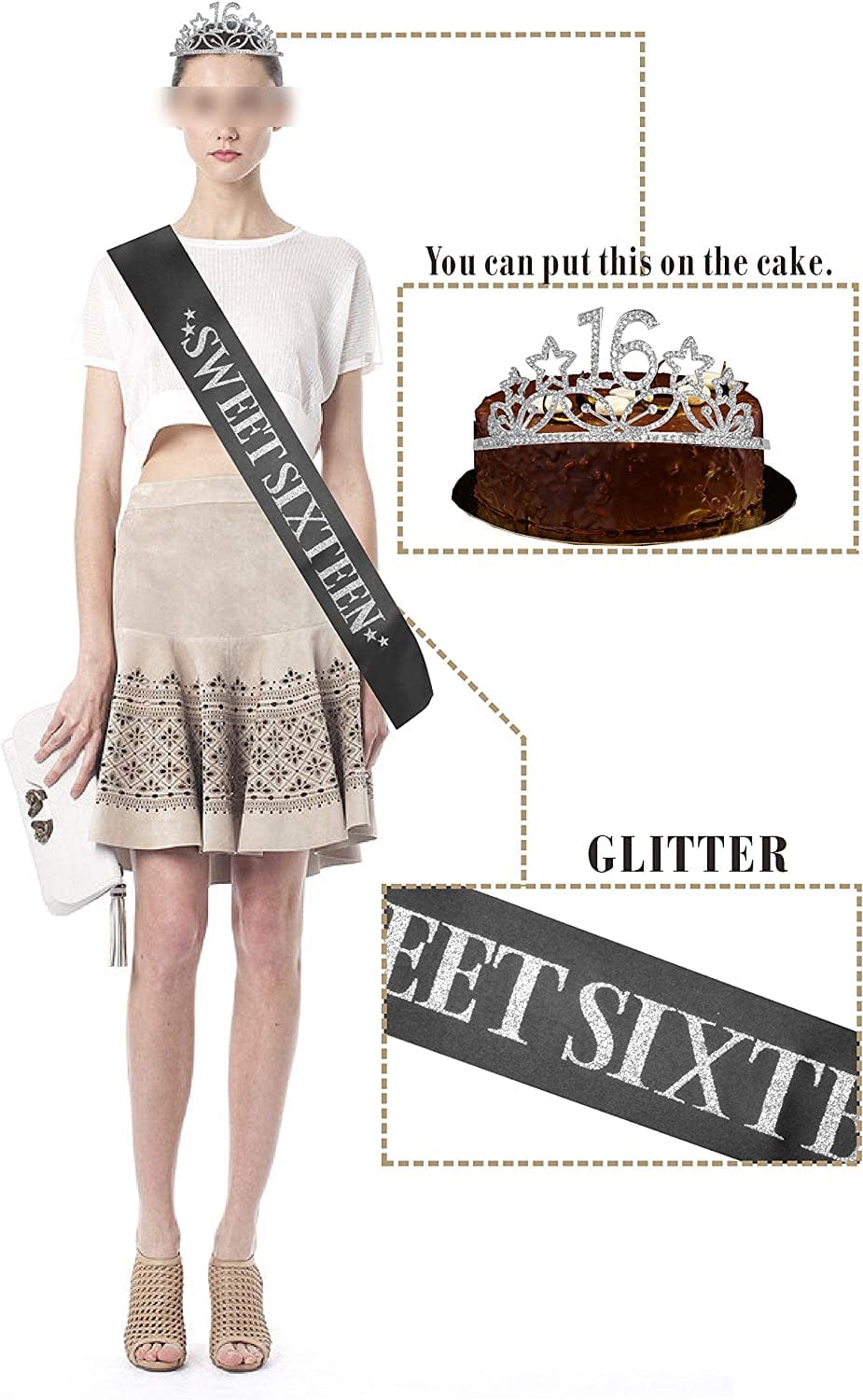 16Th Birthday Sash and Tiara for Girls - Fabulous Set: Glitter Sash + Stars Rhinestone Silver Premium Metal Tiara, 16Th Birthday Gifts for Sweet 16 Birthday Party Apparel & Accessories > Clothing Accessories > Sashes MEANT2TOBE   