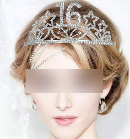 16Th Birthday Sash and Tiara for Girls - Fabulous Set: Glitter Sash + Stars Rhinestone Silver Premium Metal Tiara, 16Th Birthday Gifts for Sweet 16 Birthday Party Apparel & Accessories > Clothing Accessories > Sashes MEANT2TOBE   