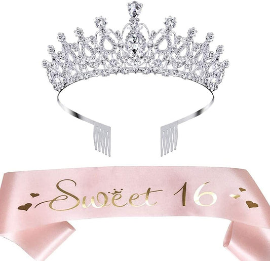 16Th Birthday Sash and Tiara Kit, Sweet Sixteen Birthday Gifts for Girls Party Supplies Favors Decorations (Pink) Apparel & Accessories > Clothing Accessories > Sashes Ergonflow   