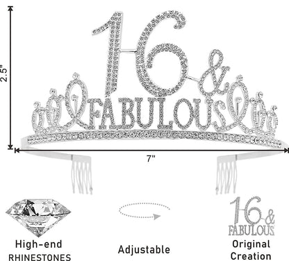 16Th Birthday,Sweet 16 Gifts for Girls, Sweet 16 Birthday Decorations, Sweet 16 Tiara Silver, 16Th Birthday Crown, 16Th Birthday Sash, 16Th Birthday Decorations for Girls Apparel & Accessories > Clothing Accessories > Sashes KYLIE MAX   