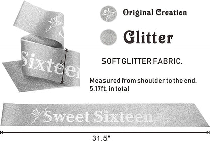 16Th Birthday,Sweet 16 Gifts for Girls, Sweet 16 Birthday Decorations, Sweet 16 Tiara Silver, 16Th Birthday Crown, 16Th Birthday Sash, 16Th Birthday Decorations for Girls Apparel & Accessories > Clothing Accessories > Sashes KYLIE MAX   