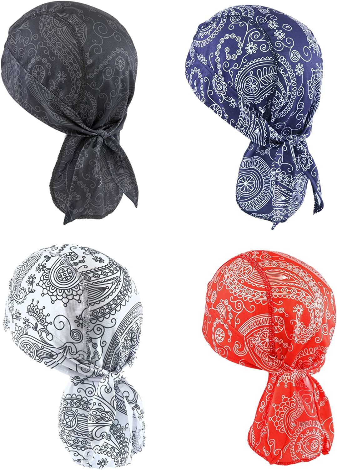 Cooling Helmet Liner - Do Rag Skull Cap for Men - Head Scarf, Bandana, Head Wrap, Beanie for Motorcycle, Cycling, Sports Apparel & Accessories > Clothing Accessories > Headwear Tough Headwear 1 Black / 1 Red / 1 Navy / 1 White  