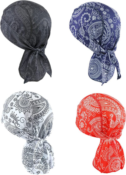 Cooling Helmet Liner - Do Rag Skull Cap for Men - Head Scarf, Bandana, Head Wrap, Beanie for Motorcycle, Cycling, Sports Apparel & Accessories > Clothing Accessories > Headwear Tough Headwear 1 Black / 1 Red / 1 Navy / 1 White  