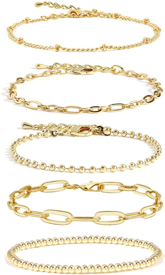 Gold Chain Bracelet Sets for Women Girls 14K Gold Plated Dainty Link Paperclip Bracelets Stake Adjustable Layered Metal Link Bracelet Set Fashion Jewelry Apparel & Accessories > Jewelry > Bracelets CONRAN KREMIX Style-4  