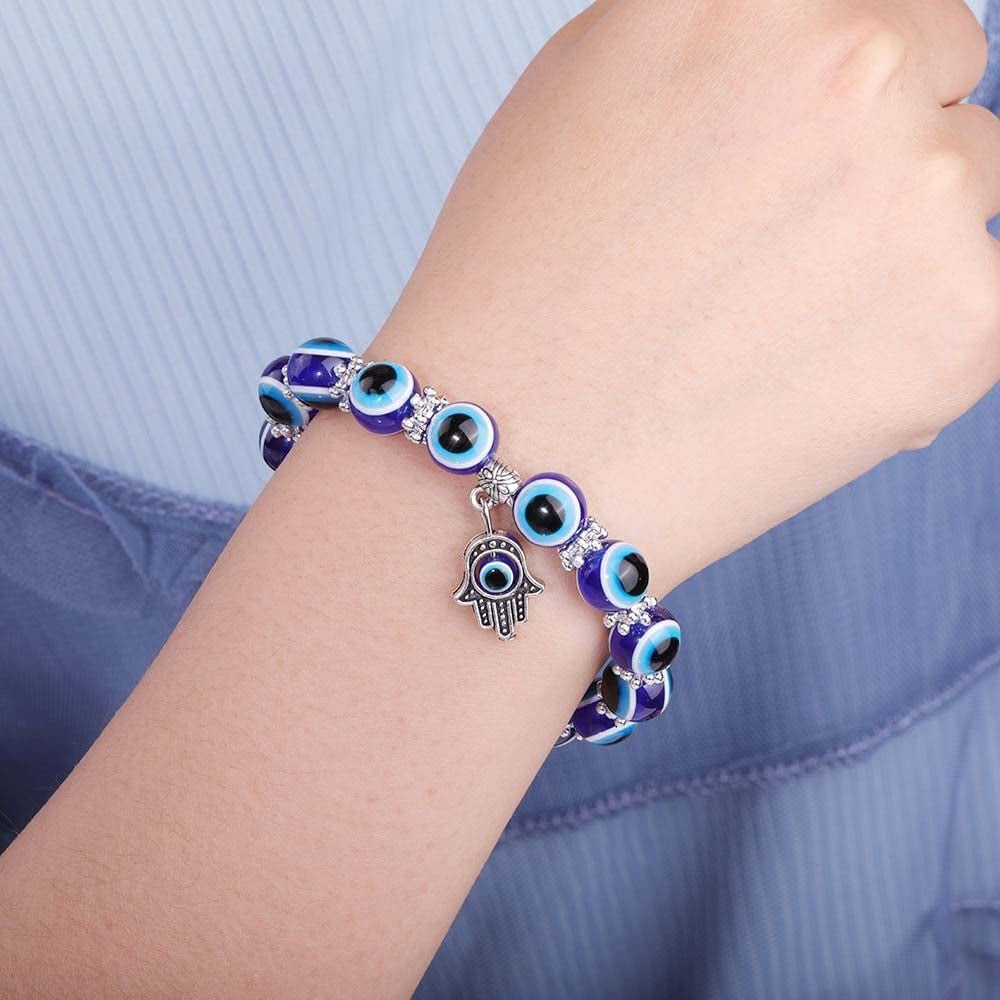 Evil Eye Hamsa Blue Beaded Charm Stretch Bracelet Hand of Fatima Turkish Lucky Evil Eye Bracelet for Protection and Blessing(10 Mm-Plastic) Apparel & Accessories > Jewelry > Bracelets generic   