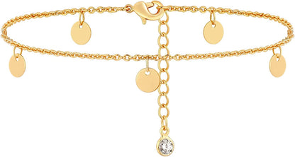 Dremmy Studios Simple Gold Chain Anklet,14K Gold/Silver Plated Dainty Summer Beach Anklets for Women Apparel & Accessories > Jewelry > Anklets DREMMY STUDIOS Coin Tassel  