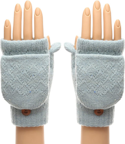 MIRMARU Women'S Knitted Fingerless Mitten Gloves with Flip Cover with Faux Fur Lining Apparel & Accessories > Clothing Accessories > Gloves & Mittens MIRMARU   