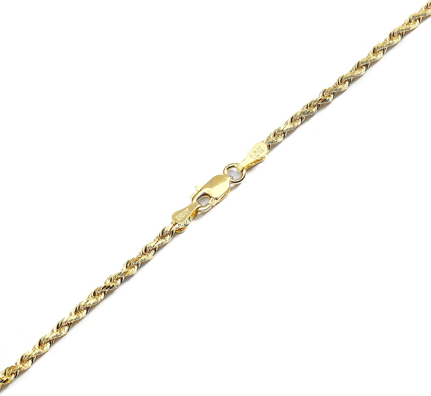 Floreo 10K Fine Gold 2Mm Thin Solid Diamond Cut Rope Chain Bracelet and Anklet Apparel & Accessories > Jewelry > Anklets Floreo   