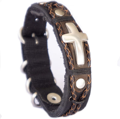 Rustic Leather Cross Bracelet Christian Men'S Gift Religious Wristband Apparel & Accessories > Jewelry > Bracelets Lost Tribe Designs   