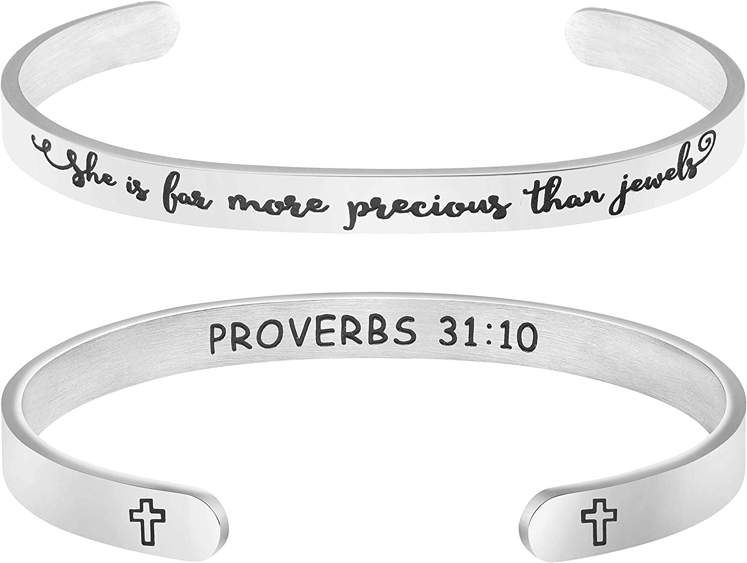Christian Bracelets for Women Inspirational Gifts Bible Verse Religious Faith Jewelry Cuff Bracelet Mothers Day Christmas Birthday Jewelry for Her Mother Daughter Apparel & Accessories > Jewelry > Bracelets Memgift Proverbs 31:10-She is more precious than Jewels  