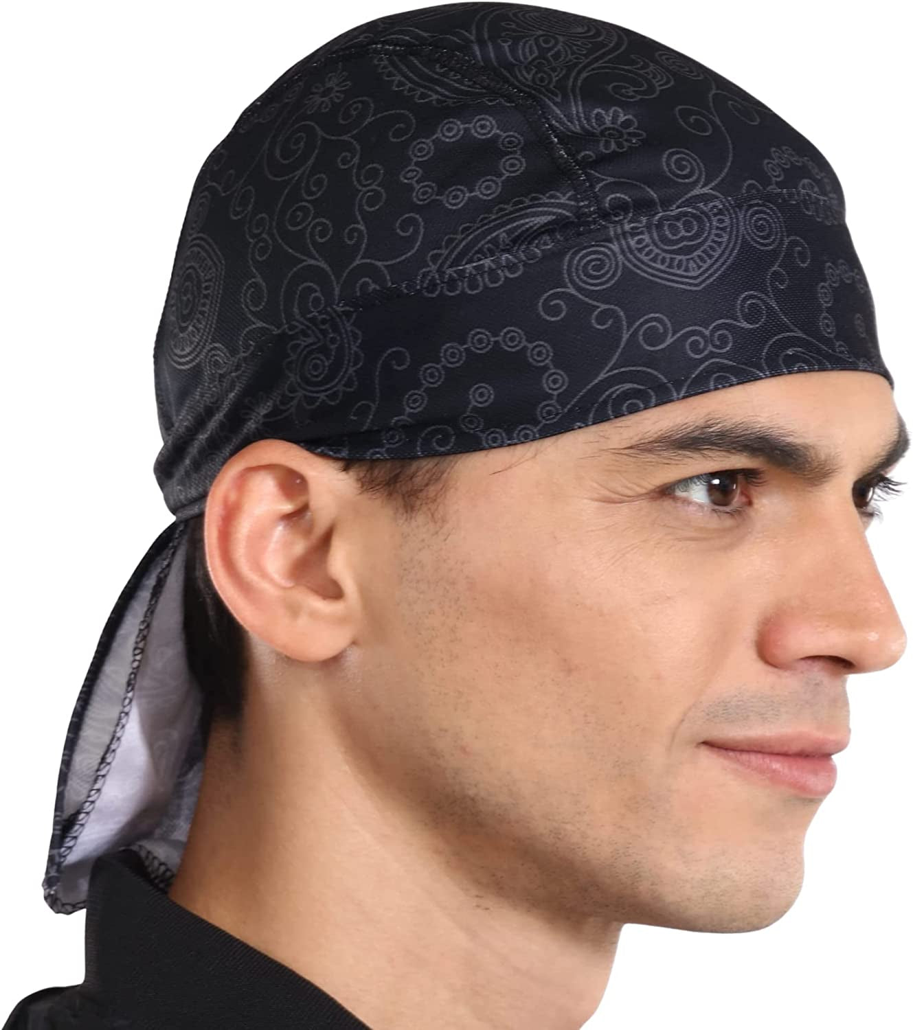 Cooling Helmet Liner - Do Rag Skull Cap for Men - Head Scarf, Bandana, Head Wrap, Beanie for Motorcycle, Cycling, Sports Apparel & Accessories > Clothing Accessories > Headwear Tough Headwear Paisley - Black  