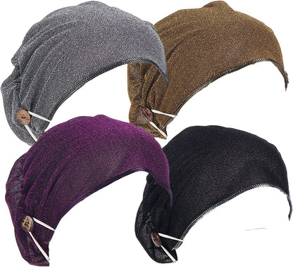 Qianmome 2-4 Pack Beanie with Button for Women Men Nurse,Working Hat,Chemo Caps for Cancer Patients Apparel & Accessories > Clothing Accessories > Headwear Qianmome 1b03-gray&wine&purple&black  
