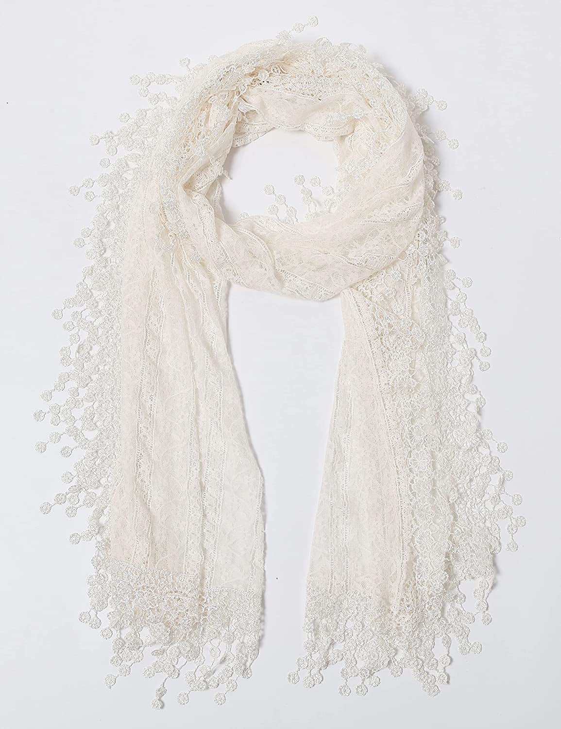 Cindy and Wendy Lightweight Soft Leaf Lace Fringes Scarf Shawl for Women Apparel & Accessories > Clothing Accessories > Scarves & Shawls Cindy and Wendy   