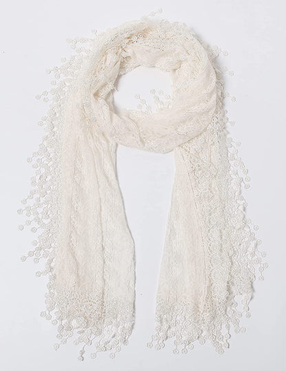 Cindy and Wendy Lightweight Soft Leaf Lace Fringes Scarf Shawl for Women Apparel & Accessories > Clothing Accessories > Scarves & Shawls Cindy and Wendy   