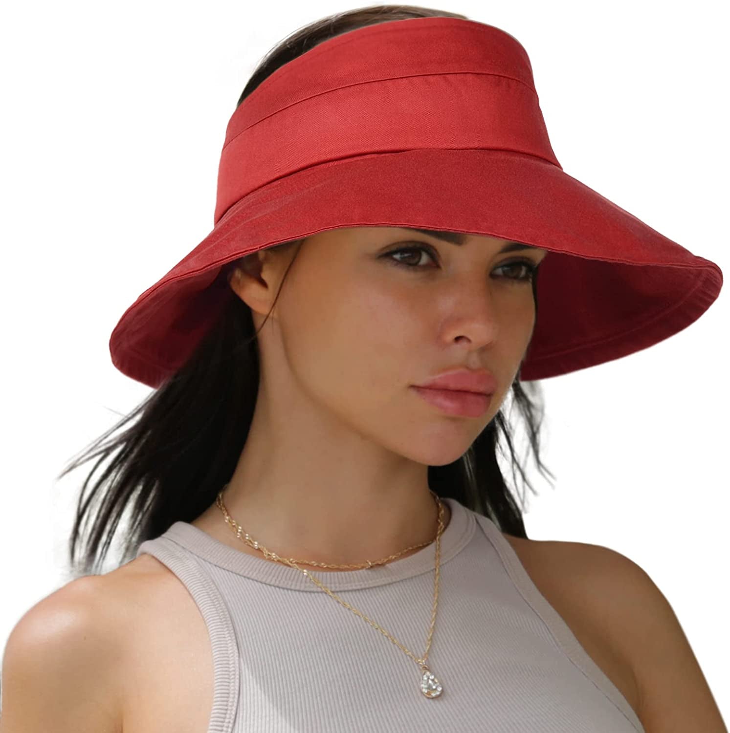 Sun Visors for Women UV Protection Wide Brim Sun Visor Hat Packable Summer Beach Visors for Women Adjustable Apparel & Accessories > Clothing Accessories > Hats Hatiis Red  