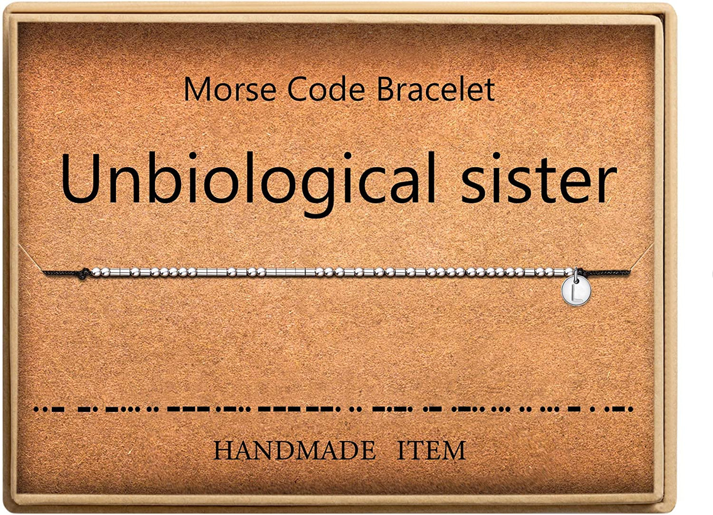 Lcherry Unbiological Sister Morse Code Bracelet Initial a to Z Disc Charm Morse Code Bracelet Beads on Adjustable Silk Cord Inspirational Gift for Women Apparel & Accessories > Jewelry > Bracelets Lcherry L  