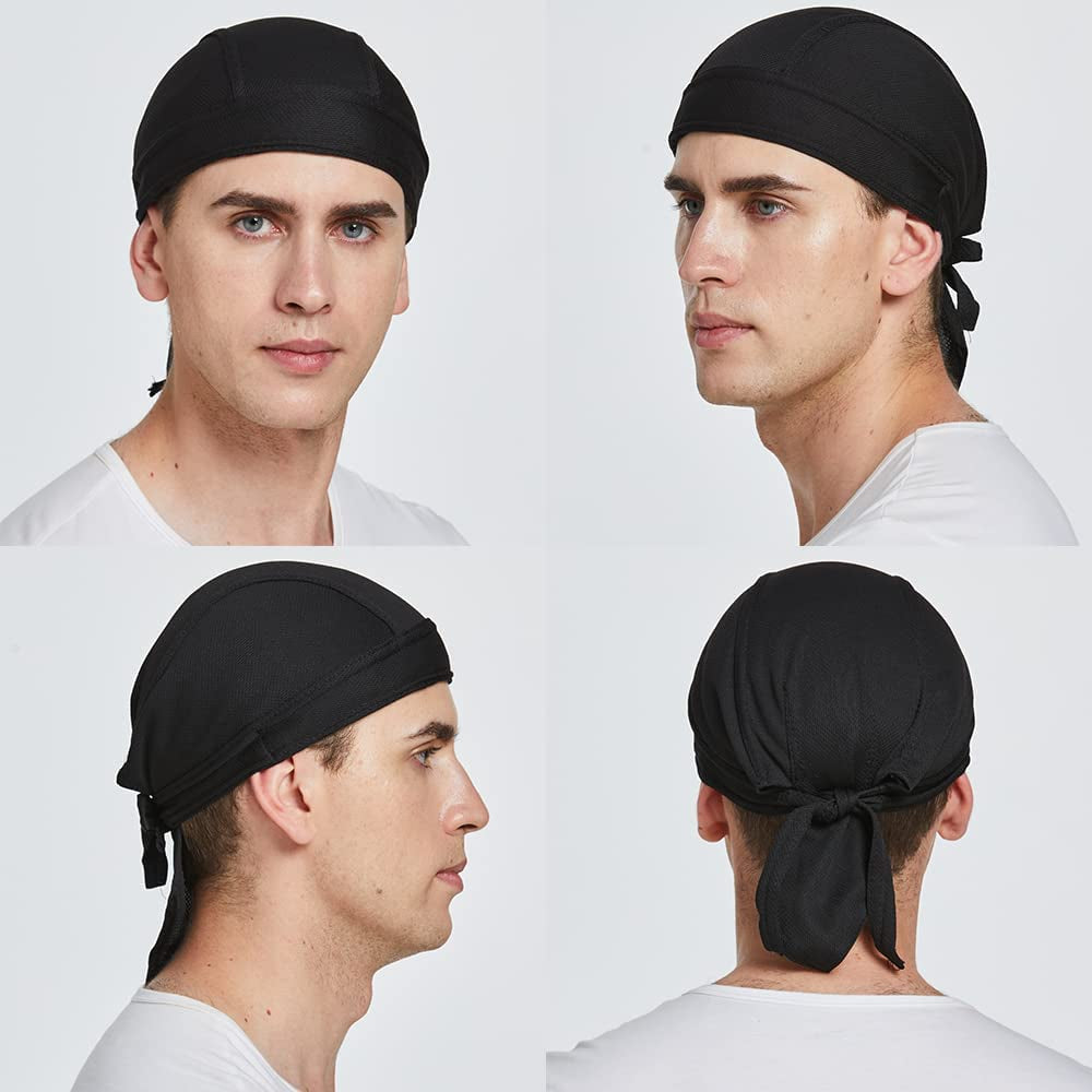 Super Absorbent Skull Caps Built-In No Sweat Liners Moisture Absorbent Bandana Headbands for Men Women Dew Rag with Sweatband Apparel & Accessories > Clothing Accessories > Bandanas & Headties QING   