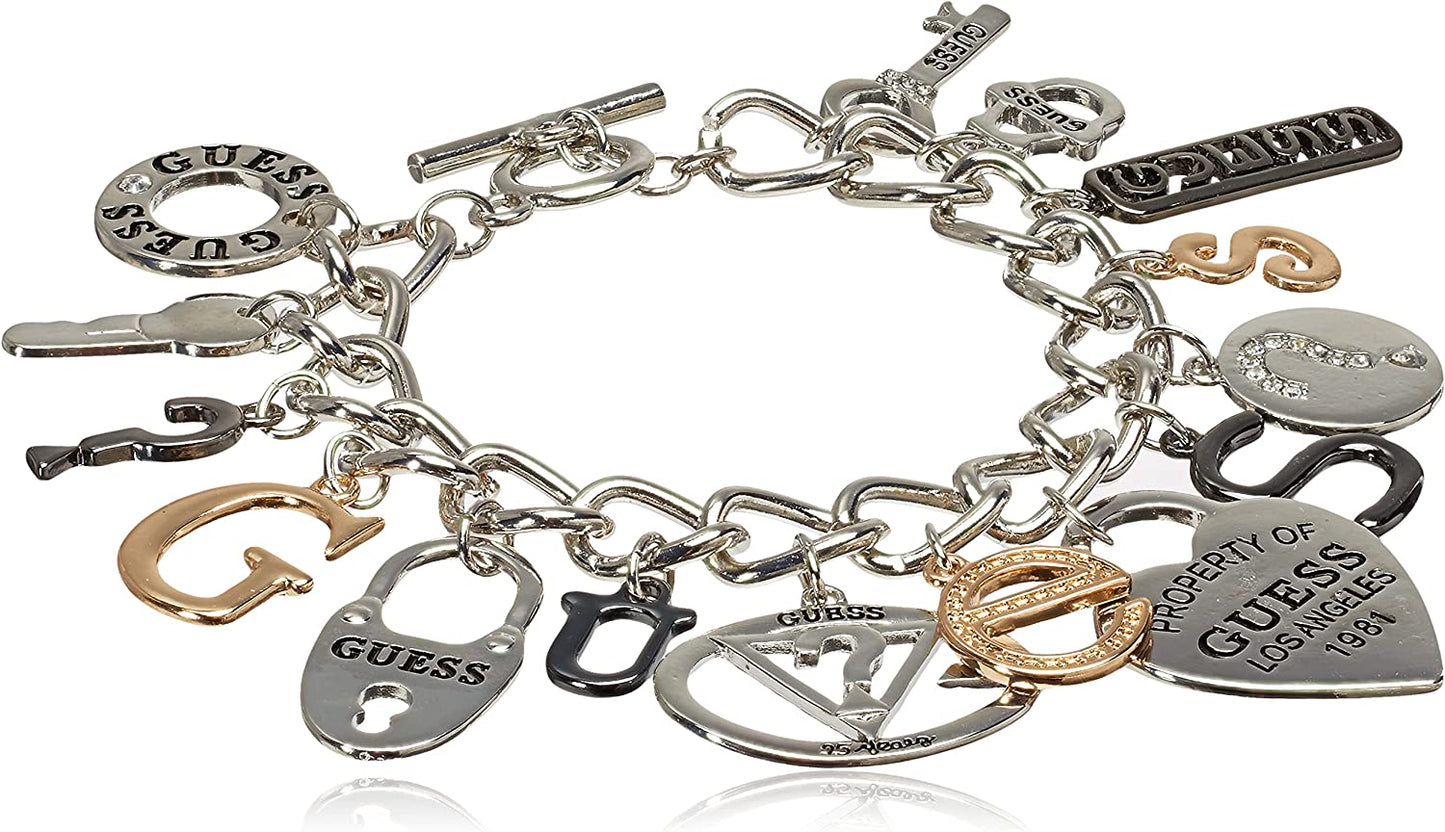 GUESS "Basic Mixed Metal Logo Charm Toggle Charm Bracelet Apparel & Accessories > Jewelry > Bracelets GUESS   