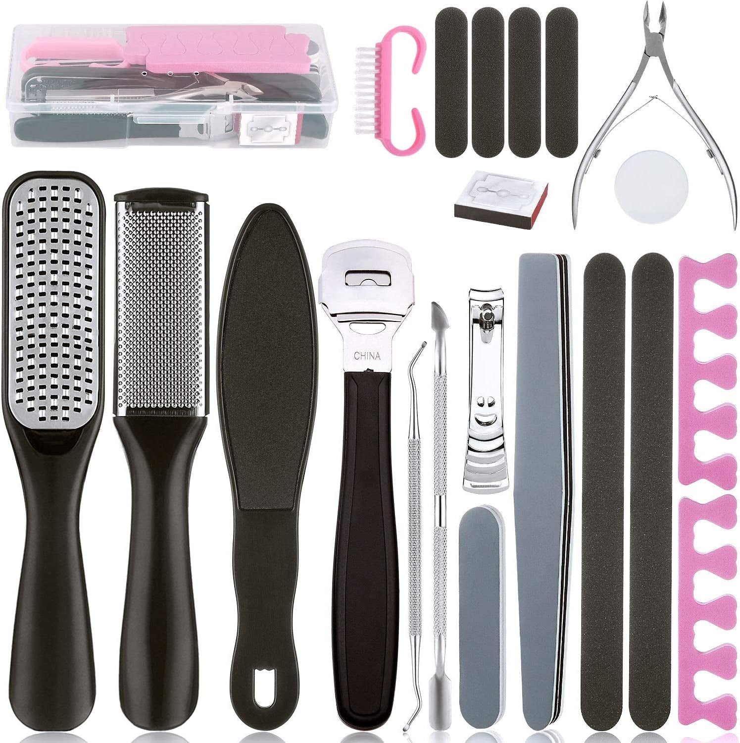 Professional Pedicure Kit 20 in 1, UOWGA Stainless Steel Foot Rasp Foot Peel and Callus Clean Feet Dead Skin Tool Set Nail Clipper Included - Self Care Gifts for Women Health & Beauty > Personal Care > Foot Care UOWGA   