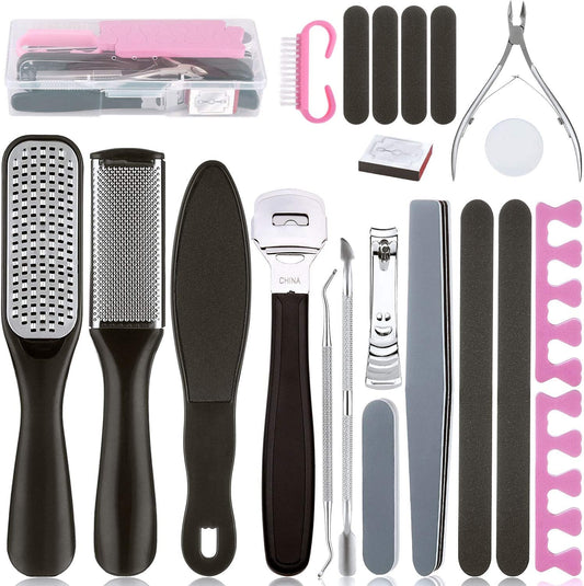 Professional Pedicure Kit 20 in 1, UOWGA Stainless Steel Foot Rasp Foot Peel and Callus Clean Feet Dead Skin Tool Set Nail Clipper Included - Self Care Gifts for Women Health & Beauty > Personal Care > Foot Care UOWGA   