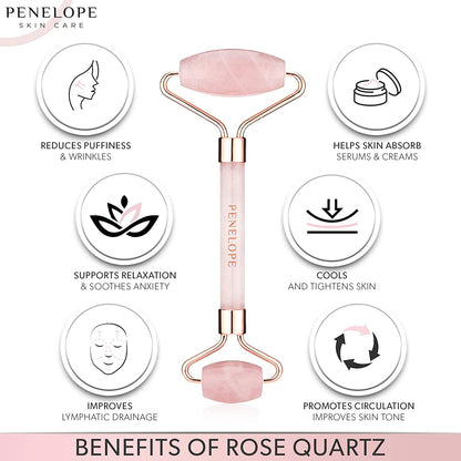 Rose Quartz Face Roller - Facial Roller and Skin Massage Tool with Authentic Rose Quartz Stone - Face Relaxer Gua Sha Roller - under Eye Roller by Penelope Skincare… (Rose Quartz) Health & Beauty > Personal Care > Cosmetics > Cosmetic Tools > Skin Care Tools PENELOPE SKINCARE   