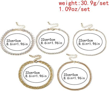Kelistom Cuban Link Rhinestone Tennis Anklet Set for Women Teen Girls, 18K Gold or White Gold Plated Chain Ankle Bracelets for Women with Extension Apparel & Accessories > Jewelry > Anklets kelistom   