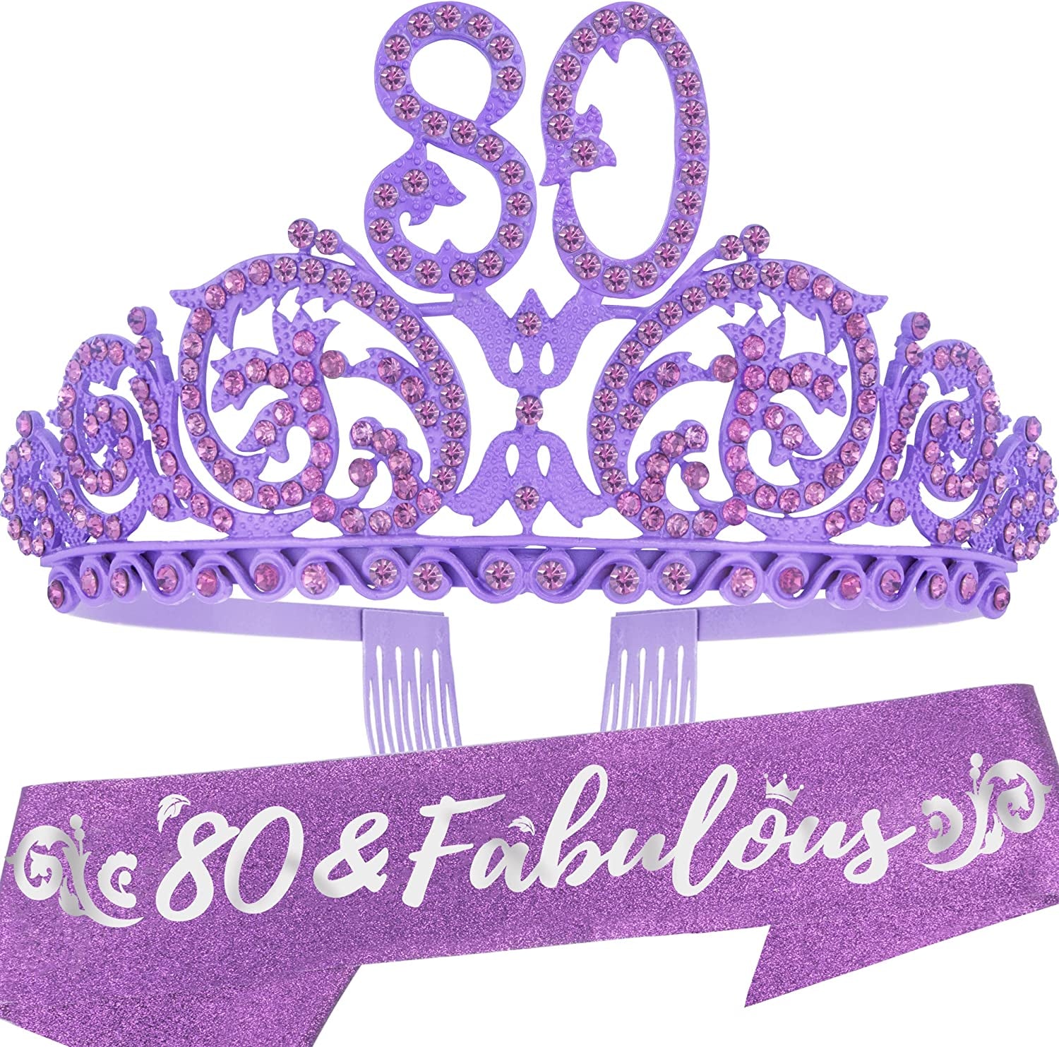 Doradreamdeko 80Th Birthday, 80Th Birthday Decorations for Women, 80Th Birthday Crown, 80Th Birthday Gifts for Women, 80Th Birthday Tiara, 80Th Birthday Sash, 80Th Birthday Decorations Apparel & Accessories > Clothing Accessories > Sashes DoraDreamDeko Purple  