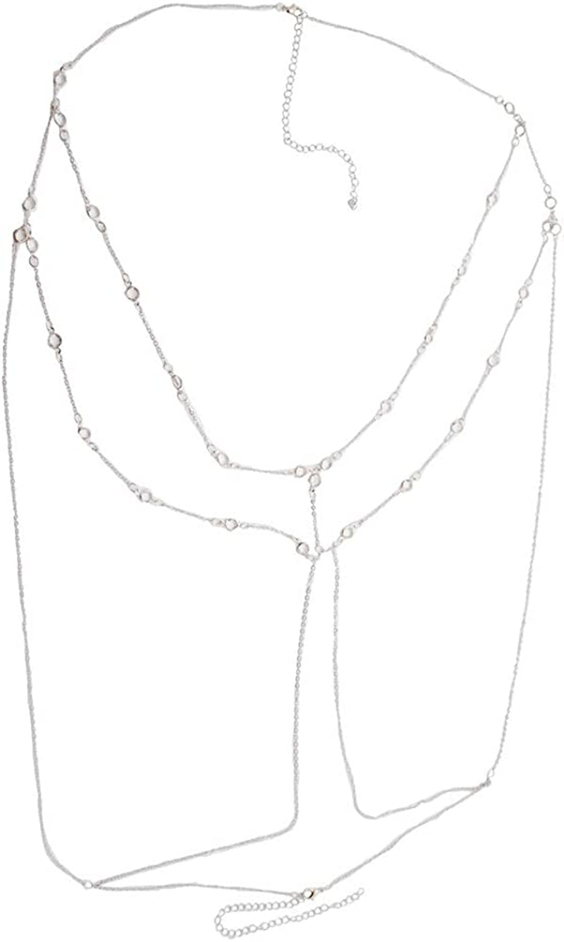 Bohemian Chain Bra Sexy Beads Shiny Luxury Long Rhinestone Bra Body Chains Statement Body Chain Jewelry Cross for Women Beach Body Accessories Apparel & Accessories > Jewelry > Body Jewelry China Silver  
