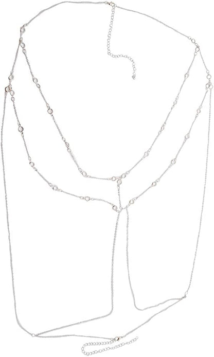 Bohemian Chain Bra Sexy Beads Shiny Luxury Long Rhinestone Bra Body Chains Statement Body Chain Jewelry Cross for Women Beach Body Accessories Apparel & Accessories > Jewelry > Body Jewelry China Silver  