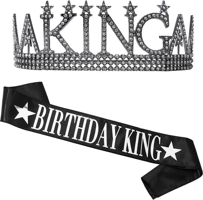 Birthday King Sash and King'S Crown, Birthday Gifts for Men'S Birthday Party Decoration （Black） Apparel & Accessories > Clothing Accessories > Sashes ANWNK   
