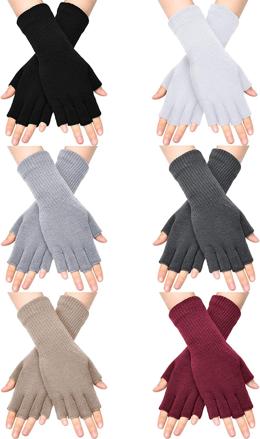 Unisex Half Finger Gloves Winter Stretchy Knit Fingerless Typing Gloves for Women Apparel & Accessories > Clothing Accessories > Gloves & Mittens SATINIOR Black, Light Grey, Light Tan, Wine Red, White, Dark Grey 6 